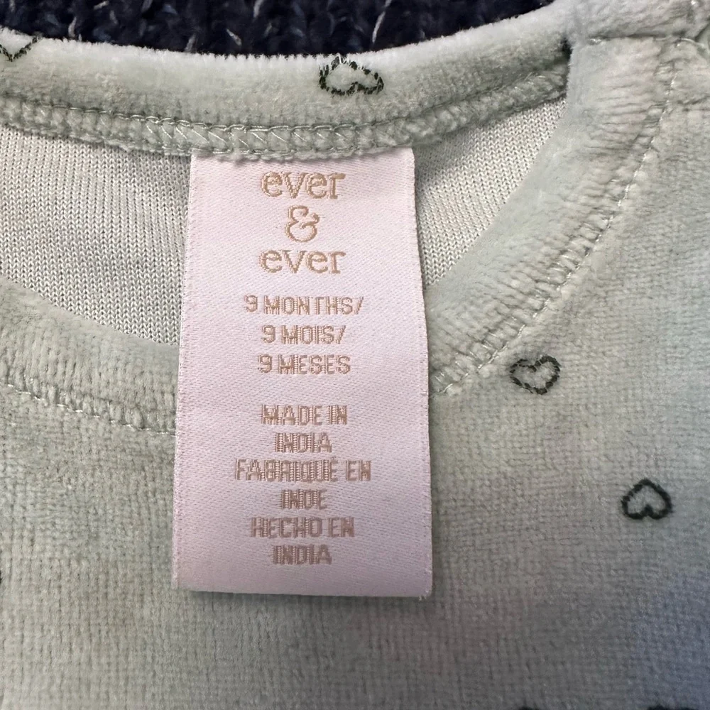 Ever & Ever Mint Heart Print Velour Bodysuit 9M *